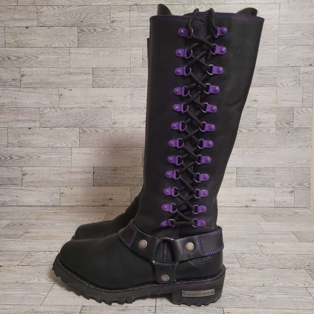 Milwaukee 14" Gothic Knee High Black Leather Harness Biker Boots Women’s 7.5
